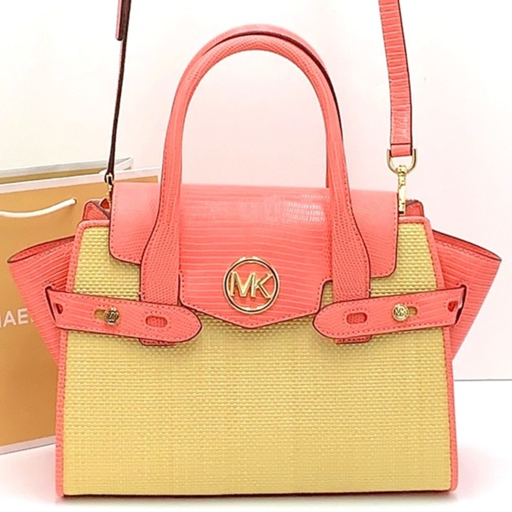 Michael Kors Carmen Medium Flap Messenger Satchel Grapefruit Color